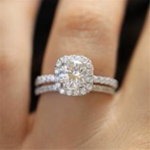 Exquisite Engagement and Wedding Ring Set with Artificial Gemstones and Diamond - Picture 2 of 7